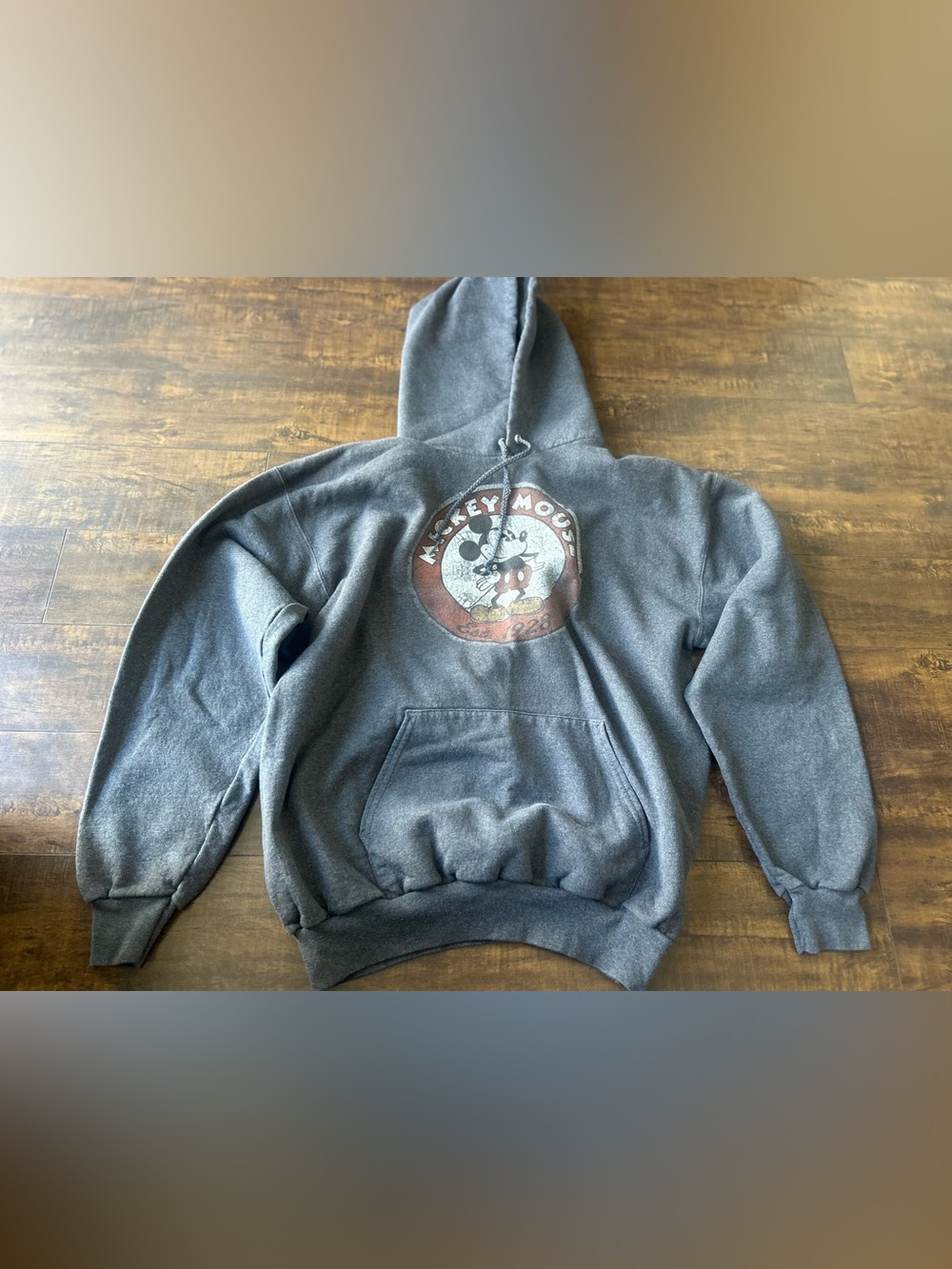 Vintage-Style Gray Mickey Mouse Graphic Hoodie